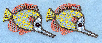 Embroidery Design: Tropical fish duo  1.35"h x 3.68"w