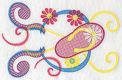 Embroidery Design: Daisy flip-flop flowers and swirls large 9.18w X 6.02h