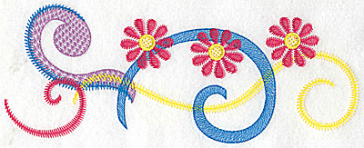 Embroidery Design: Floral trio and swirls large 9.76w X 3.71h