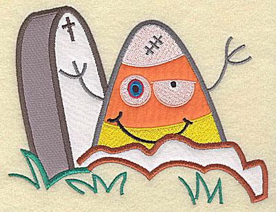 Embroidery Design: Candy Corn applique with tombstone large 9.56w X 7.38h
