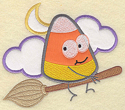 Embroidery Design: Candy Corn applique on broomstick large 8.44w X 7.38h