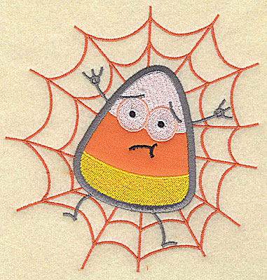 Embroidery Design: Candy Corn applique in spider web large 7.75w X 7.31h