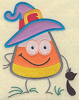 Embroidery Design: Candy Corn applique with black cat large 8.56w X 6.56h