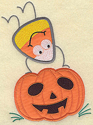 Embroidery Design: Candy Corn applique handstand on pumpkin large 9.63w X 7.25h