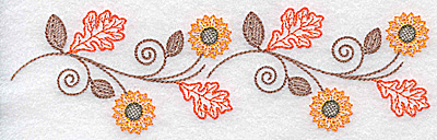 Embroidery Design: Double sunflower and leaf leaf design 6.93w X 2.06h