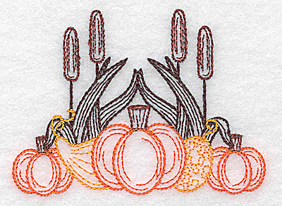 Embroidery Design: Single pumpkin and bulrush design 3.48w X 2.55h