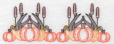 Embroidery Design: Double pumpkin and bulrush design 6.94w X 2.56h