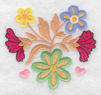 Embroidery Design: Flowers and hearts 3.29w X 3.01h