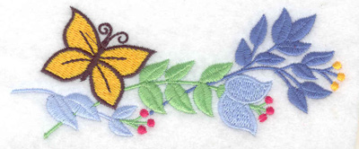 Embroidery Design: Butterfly and flowers large 4.97w X 2.01h