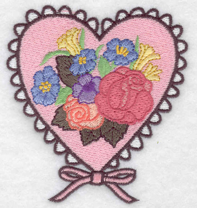 Embroidery Design: Doiley heart with flowers 3.30w X 3.58h