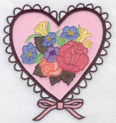 Embroidery Design: Doiley heart applique with flowers 4.63w X 4.99h
