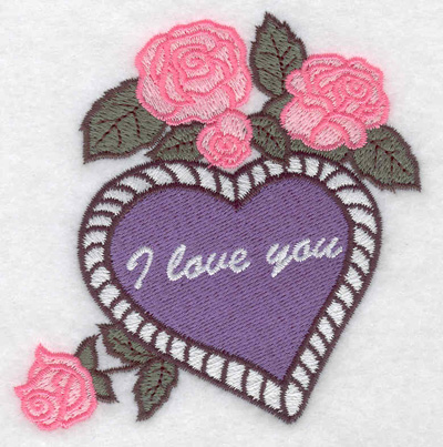 Embroidery Design: I love you heart and roses 3.50w X 3.81h