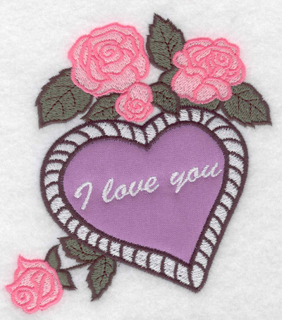 Embroidery Design: I love you heart applique and roses 4.54w X 4.94h