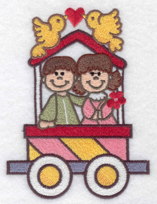 Embroidery Design: Train with love birds large 3.66w X 4.91h