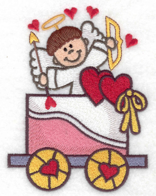 Embroidery Design: Train with cupid large 3.68w X 4.91h
