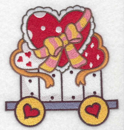 Embroidery Design: Train with hearts large 4.22w X 4.54h