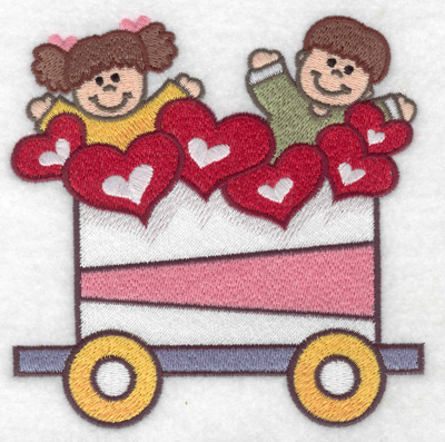 Embroidery Design: Train with children and hearts large 4.87w X 4.94h