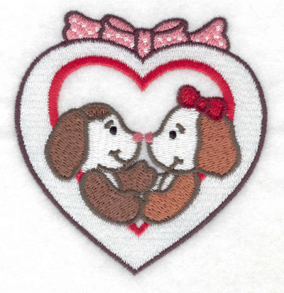 Embroidery Design: Puppies in heart 3.36w X 3.51h