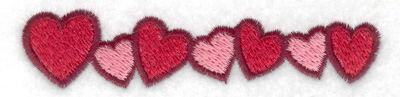 Embroidery Design: Hearts in a row 3.87w X 0.87h