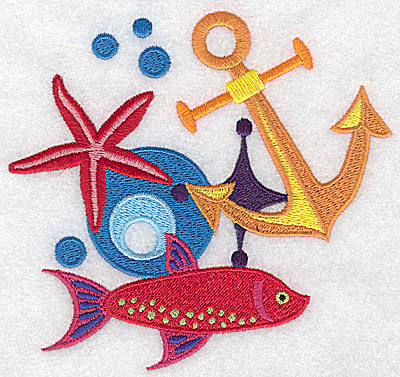 Embroidery Design: Anchor starfish and fish large 5.25w X 4.97h