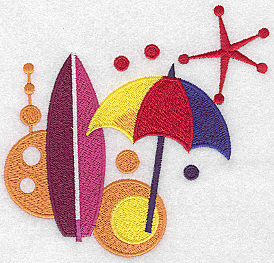 Embroidery Design: Beach umbrella and surf board large 5.37w X 4.98h
