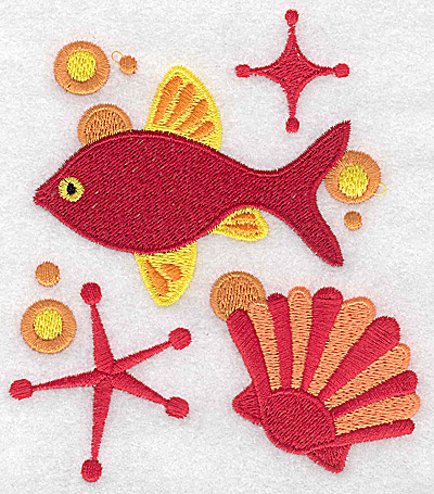 Embroidery Design: Fish and seashell large 4.34w X 4.97h