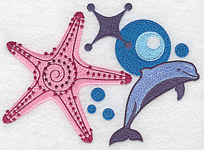 Embroidery Design: Starfish and dolphin large 6.73w X 4.82h