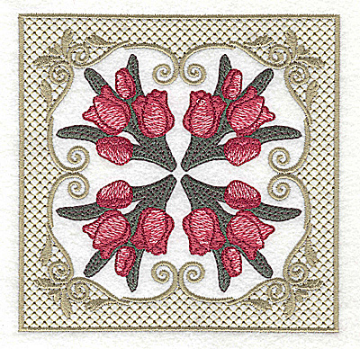 Embroidery Design: Four corners tulip design 4.94w X 4.94h