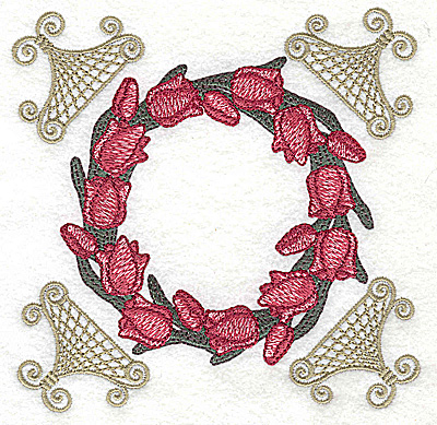 Embroidery Design: Tulip circle with corner lace 4.97w X 4.97h