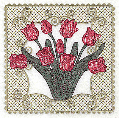 Embroidery Design: Victorian Tulip bouquet D large 4.96w X 4.96h