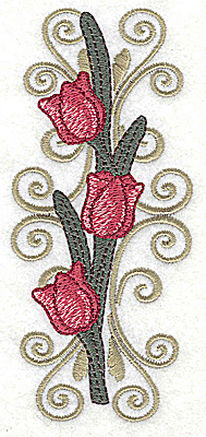 Embroidery Design: Tulip trio on Victorian sconce large  2.19w X 4.91h