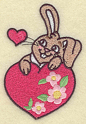 Embroidery Design: Bunny resting on floral heart 2.60w X 3.86h