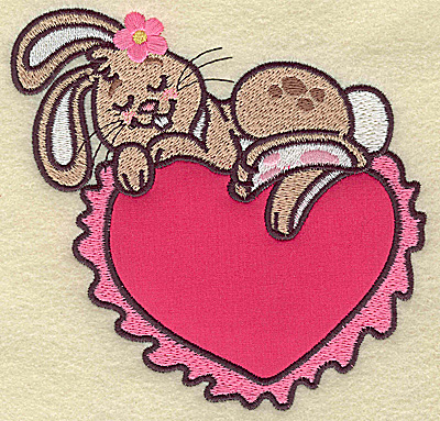 Embroidery Design: Bunny sleeping on heart applique large 4.90w X 4.86h