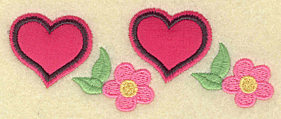 Embroidery Design: Applique hearts and flowers 4.26w X 1.70h