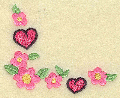 Embroidery Design: Floral hearts corner 3.51w X 2.84h