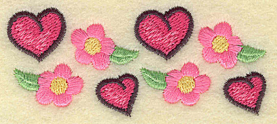Embroidery Design: Hearts and flowers 3.42w X 1.45h