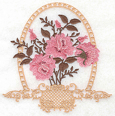 Embroidery Design: Roses in Victorian basket 4.92w X 4.98h