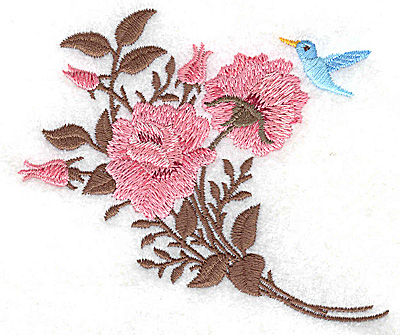 Embroidery Design: Roses with bluebird 4.07w X 3.49h