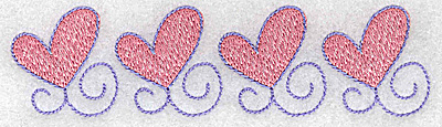 Embroidery Design: Four hearts in a row 4.95w X 1.31h