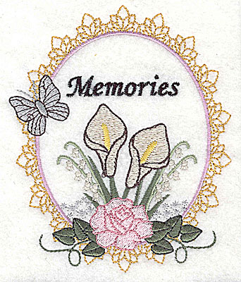 Embroidery Design: Memories Wedding design large with text 4.13w X 4.97h