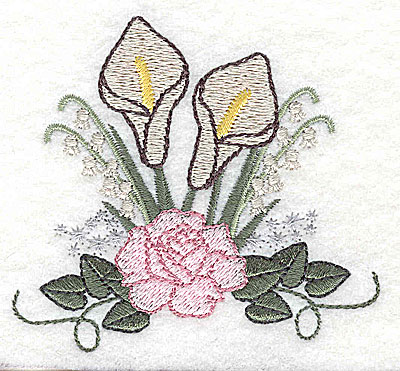 Embroidery Design: Calla Lily and Rose Wedding bouquet 3.29w X 3.01h
