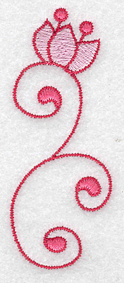Embroidery Design: Vertical floral swirl 1.43w X 3.69h