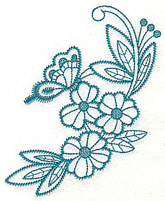 Embroidery Design: Flowers and butterfly large 4.46w X 4.98h