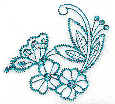Embroidery Design: Flowers and butterfly    3.52w X 3.29h