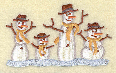 Embroidery Design: Snowmen in a row 3.47w X 2.09h