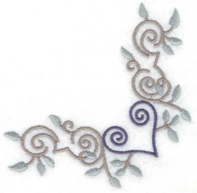 Embroidery Design: Swirls heart and leaves corner 3.87w X 3.87h