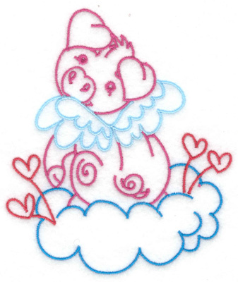 Embroidery Design: Flying pig on heart studded cloud large 4.20w X 4.92h
