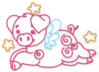 Embroidery Design: Flying pig and stars large 4.93w X 3.59h