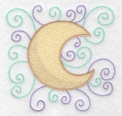 Embroidery Design: Moon with swirls 3.83w X 3.78h