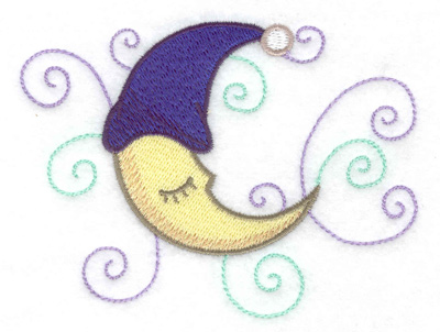 Embroidery Design: Moon with nightcap 4.31w X 3.27h